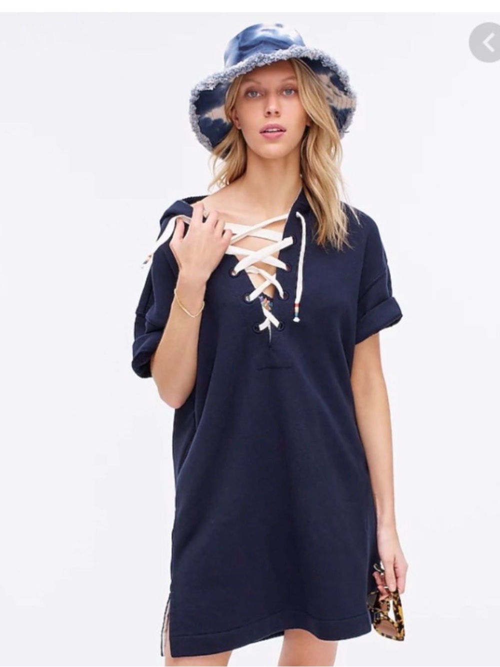 J Crew Lace-Up Terry Hooded Beach/Swim Cover-Up Dress - Small